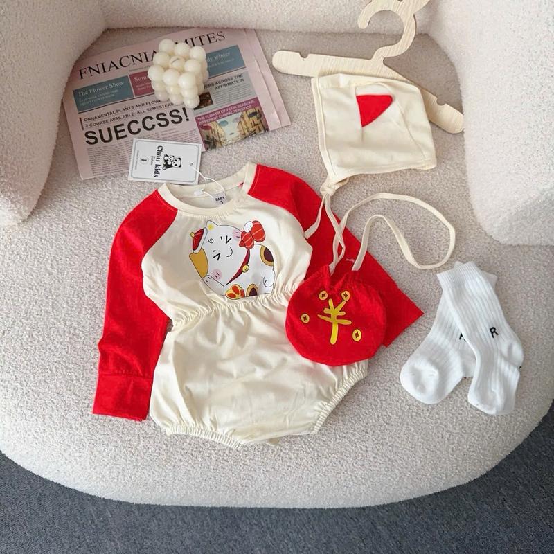 SET BODYSUIT MÈO THẦN TÀI CHO BÉ TẶNG KÈM MŨ VÀ TÚI CỰC YÊU, ÁO TẾT CHO BÉ 3