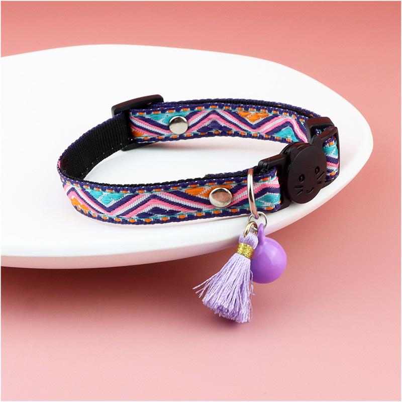 Product Introduction of Adjustable cat collar with tassels and bells embellished pet collar colorful plaid jacquard pattern for cat and dog collars 20