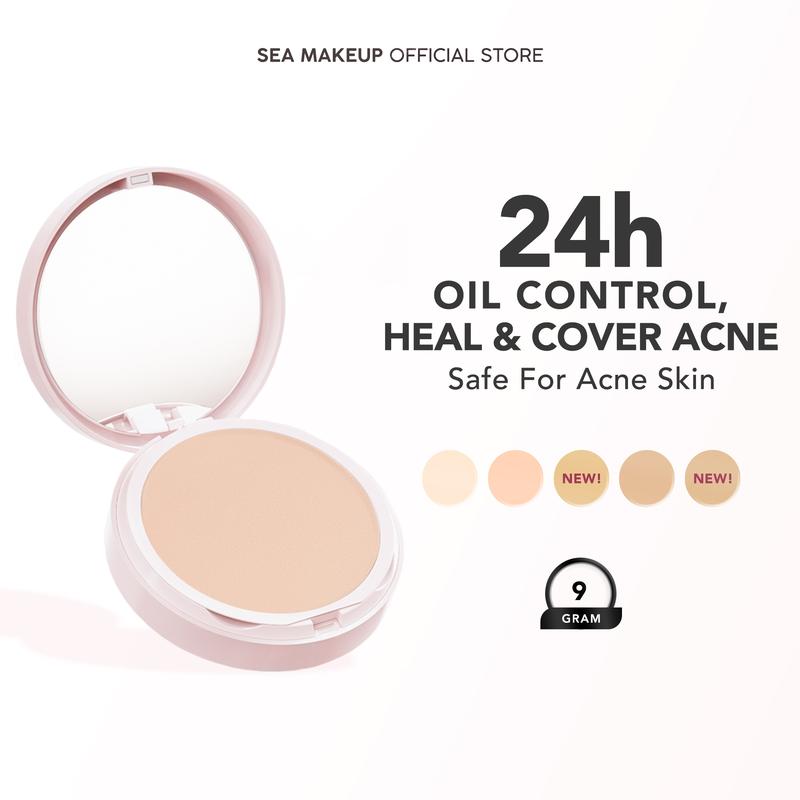 Sea Makeup Acne Cover & Smooth Two Way Cake Pressed Powder and Matte, Bedak Padat, Compact Powder with Salicylic Acid + Ceramide + Safflower 0