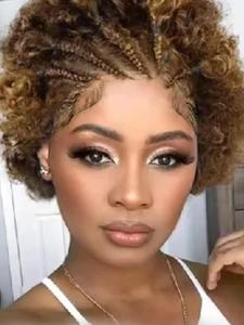 13*4 Lace Front Human Hair Wigs, Pre Made Cornrow Braided Kinky Coily Wig, Wigs for Party, Daily Use