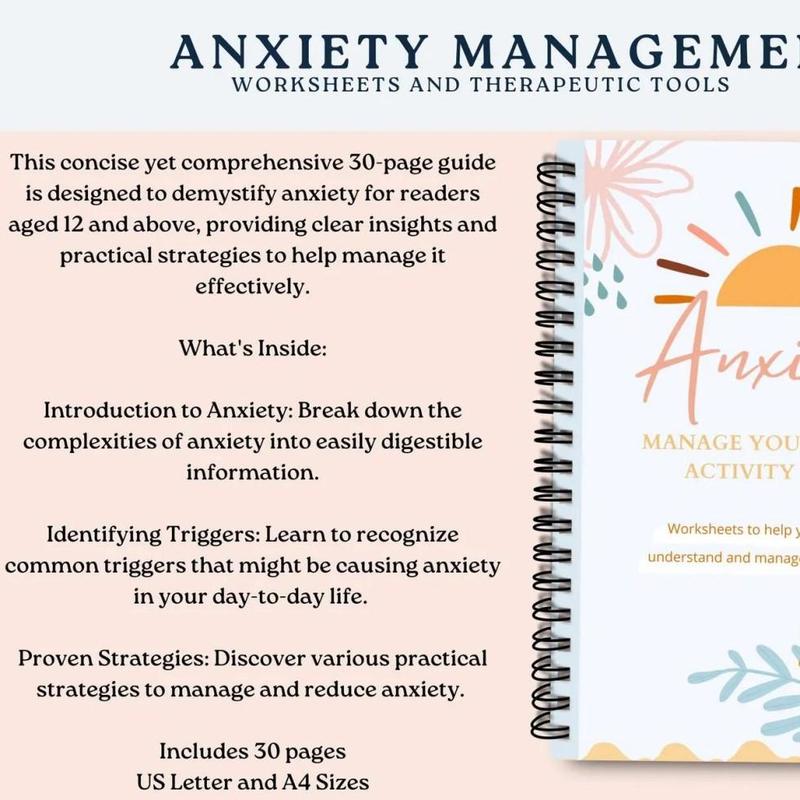 Anxiety Bundle Journal, 1 Count A5 Spiral Bound Notebook, Anxiety Worksheets, Therapy Tools, Therapy Worksheets, Anxiety Journal, Office Supplies 3