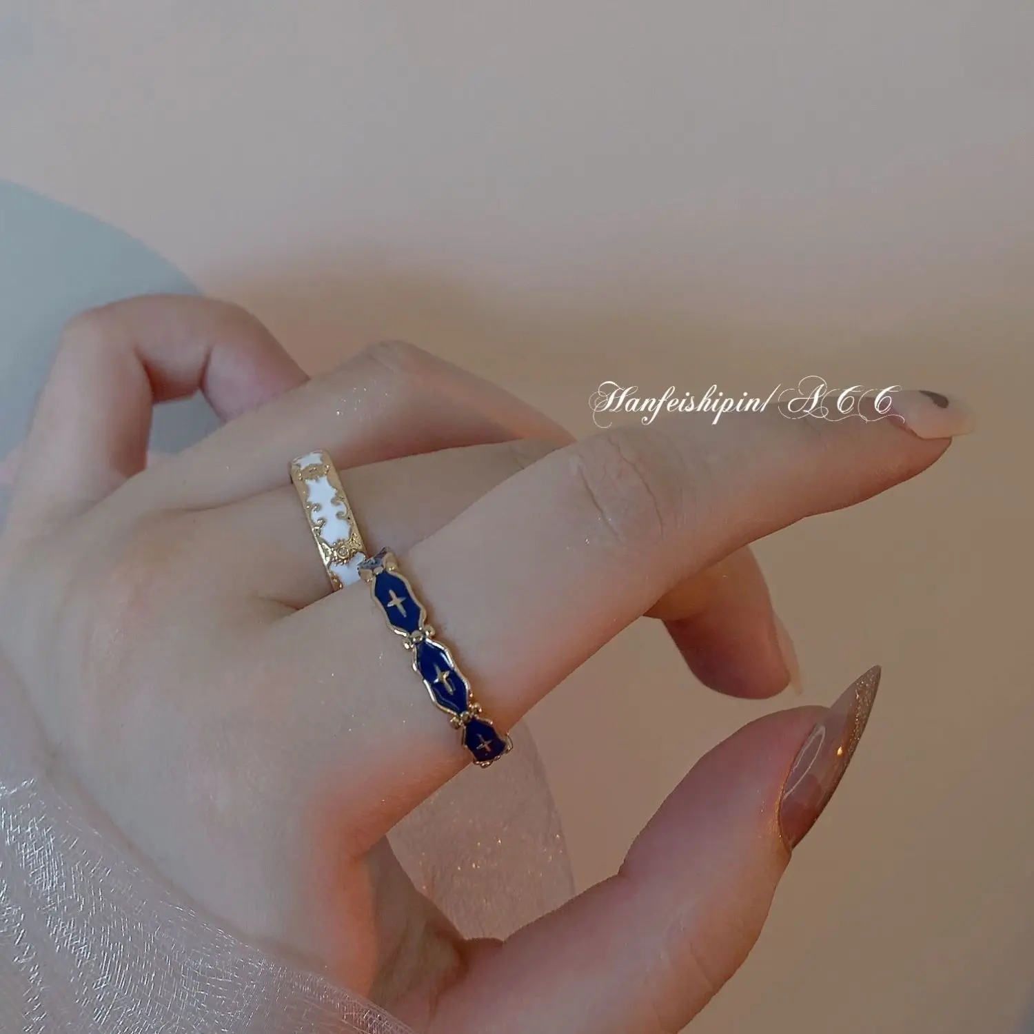[91% Positive Rating] Elegant Enamel Ring Blue Women's Cross Fashion Light Luxury Style Unique Niche Design Sense First Love Jewelry