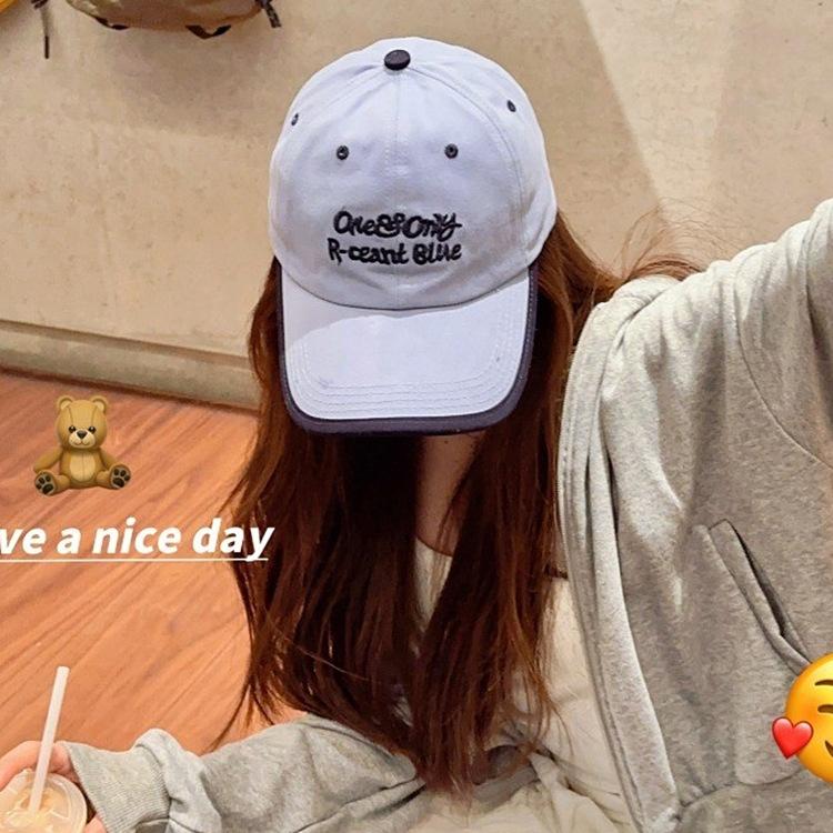 Colorblock Soft Top Hip-Hop Baseball Cap, Unisex Korean-Style 3D Letter Embroidery, Wide Brim Duckbill Hat, Face-Slimming Design 1