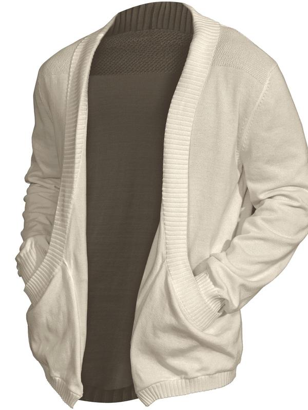 Men's Solid Pocket Shawl Collar Cardigan, Loose Casual Cozy Long Sleeve Open Front Knitwear for Spring & Fall, Fashion Men's Knit Clothing for Daily Wear, Men's Clothing, Menswear 7