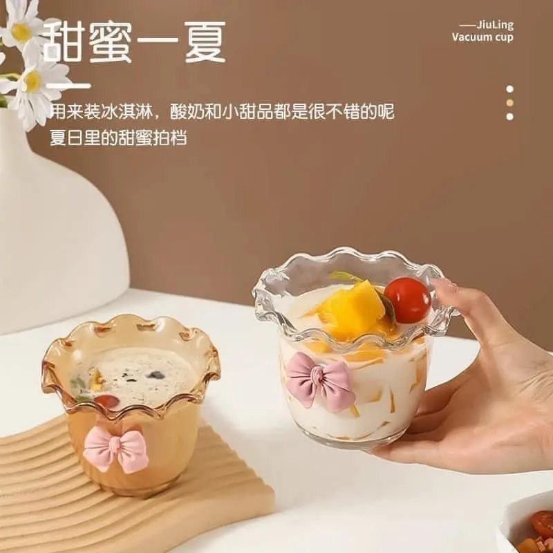 Bát thuỷ tinh kèm nơ và thìa gấu 3