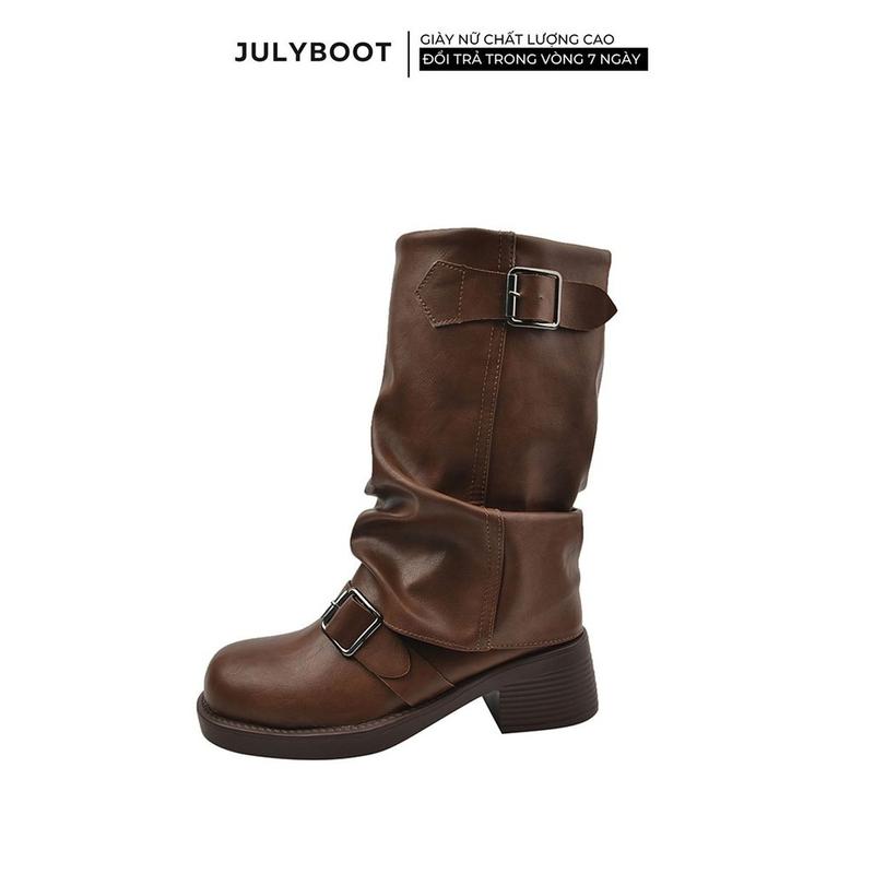 Boot nâu nữ Cổ Cao Bốt Cao Bồi Đế 6 cm Mang Kiểu Chùng Phong Cách vintage Cực Xinh bik1