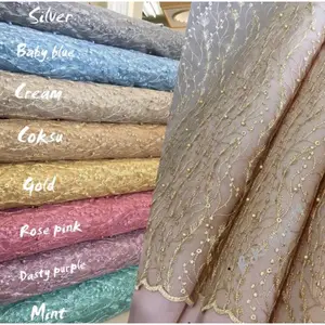 Promo Termurah!!! Kain Tile Brokat Mutiara Gliter / Tule Akar Mutiara / Bahan Kebaya brukat (harga 0.5 meter) brukat