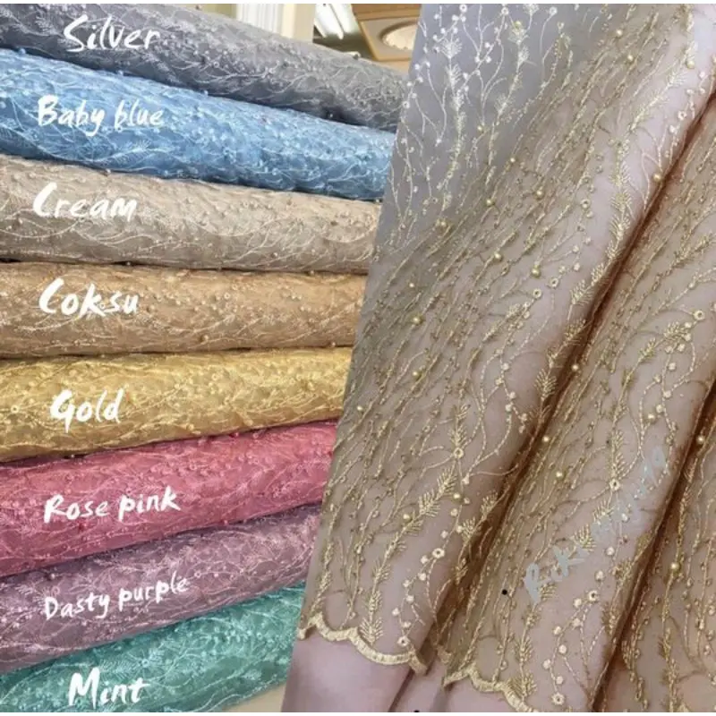 Promo Termurah!!! Kain Tile Brokat Mutiara Gliter / Tule Akar Mutiara / Bahan Kebaya brukat (harga 0.5 meter) brukat