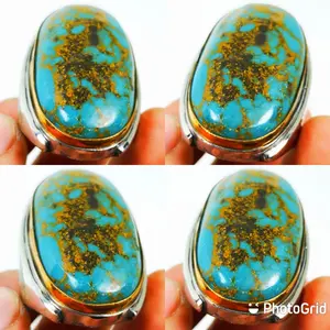 Batu Akik Pirus Serat Emas Top Colour Big Size Ring Titanium