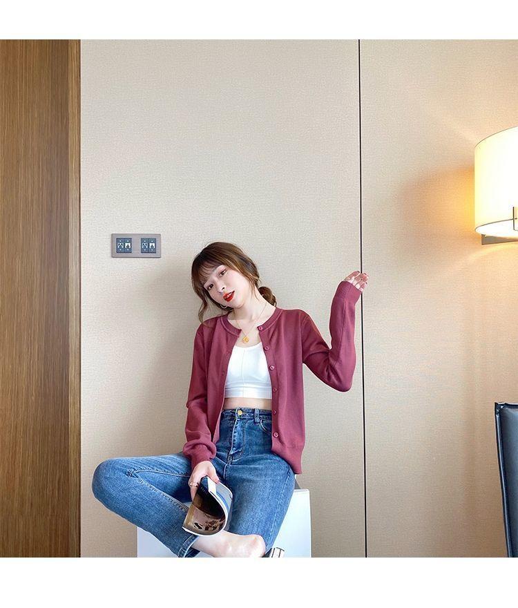 Product Introduction of Áo Cardigan Dệt Kim, Áo Khoác Phù Hợp Bên Ngoài Mỏng Mùa Thu, Dành Cho Nữ, Hàng Mới Về 2023, Áo Len, Ngắn Và Rộng, Màu Đen, Cổ Tròn, Áo Dài Tay 5