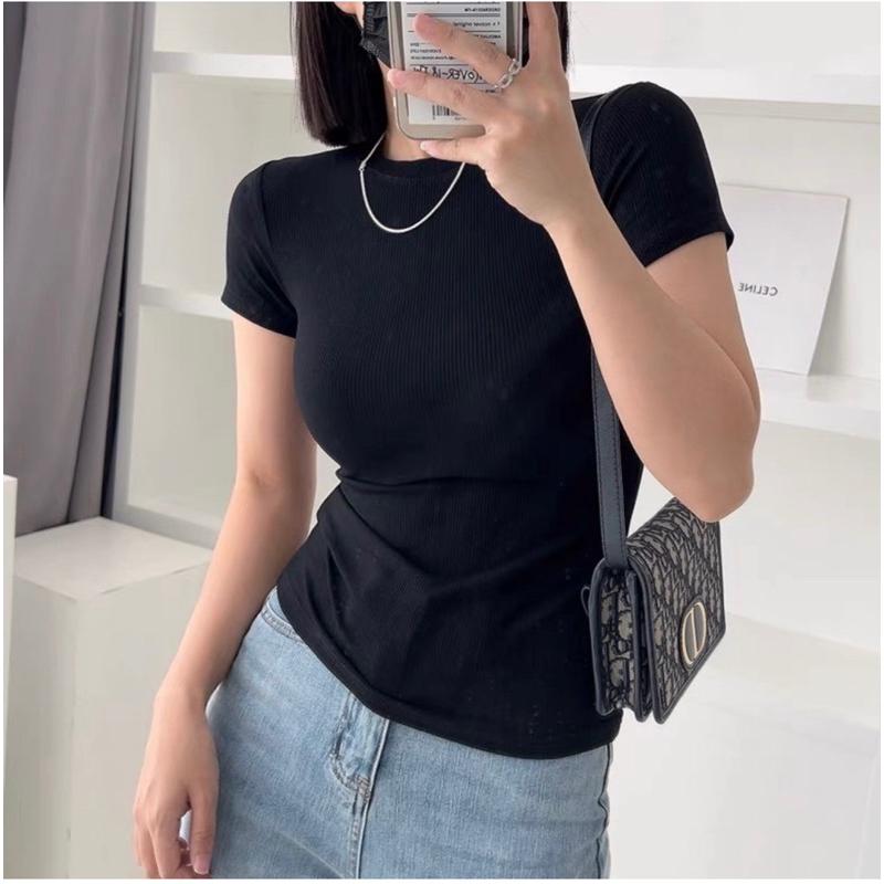 Áo Thun Nữ, Dáng Rộng Vừa Vặn, Ôm Sát, Cổ Tròn, Trơn 4