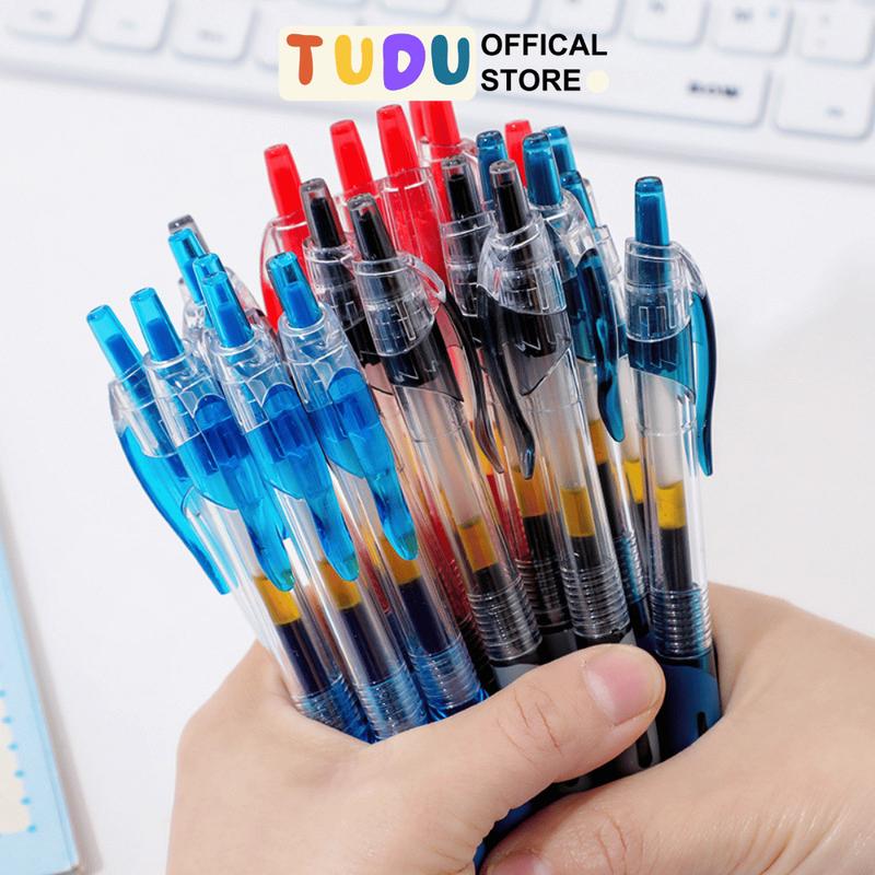 Bút bi béo ngòi Gel 0.5 viết trơn mực đều 3 Màu Đen Xanh Đỏ Tudu