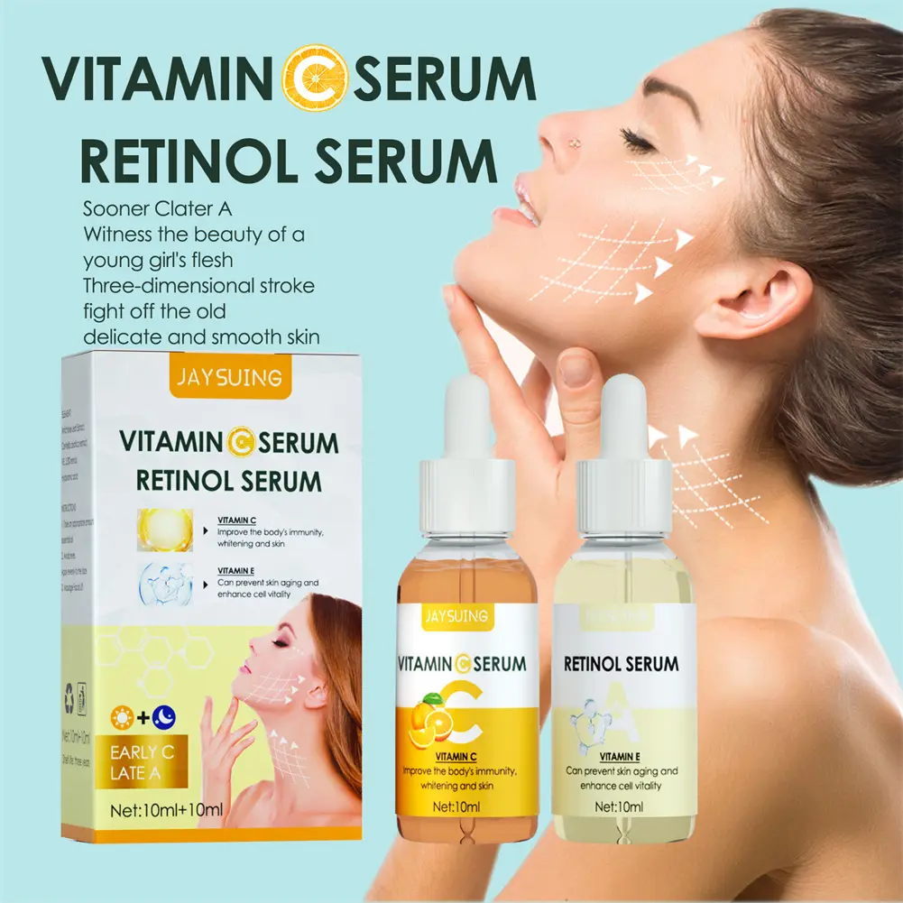 (10ml+10ml) Vitamin C Serum Retinol Serum Morning C Night A Brightening Serum Lifting Firming Lightening Skincare Essence Serum