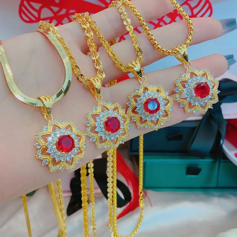 Dây chuyền mặt hoa rubi cao cấp 0