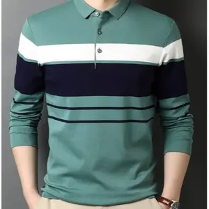 NEW ARRIVAL!!! Kaos Polo Pria lengan panjang motif kombinasi Casual Kancing