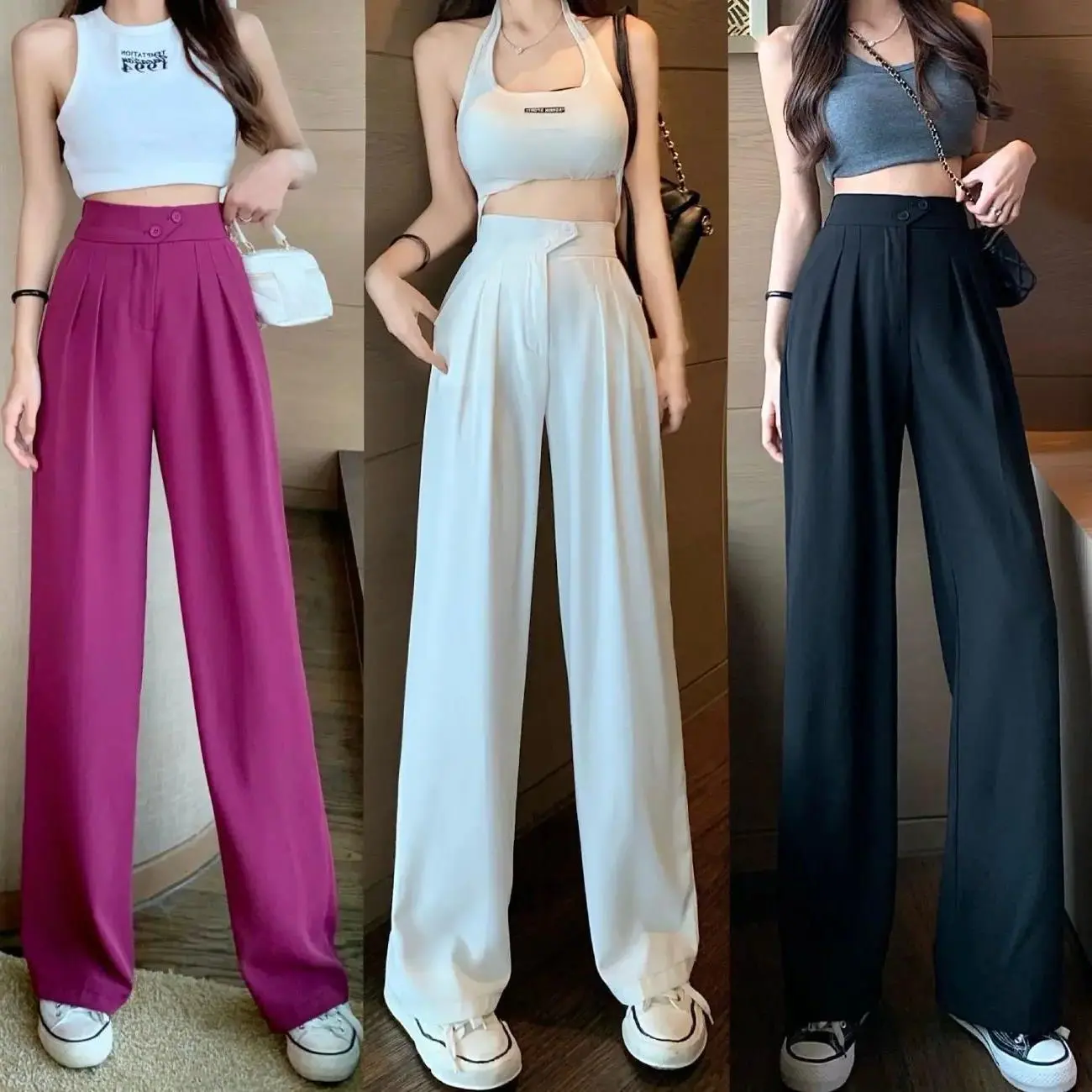 Fashion Wide-Leg Lady's Pants Summer Thin High Waist Drape Straight Casual Women's Pants Casual Suit Pants Pants