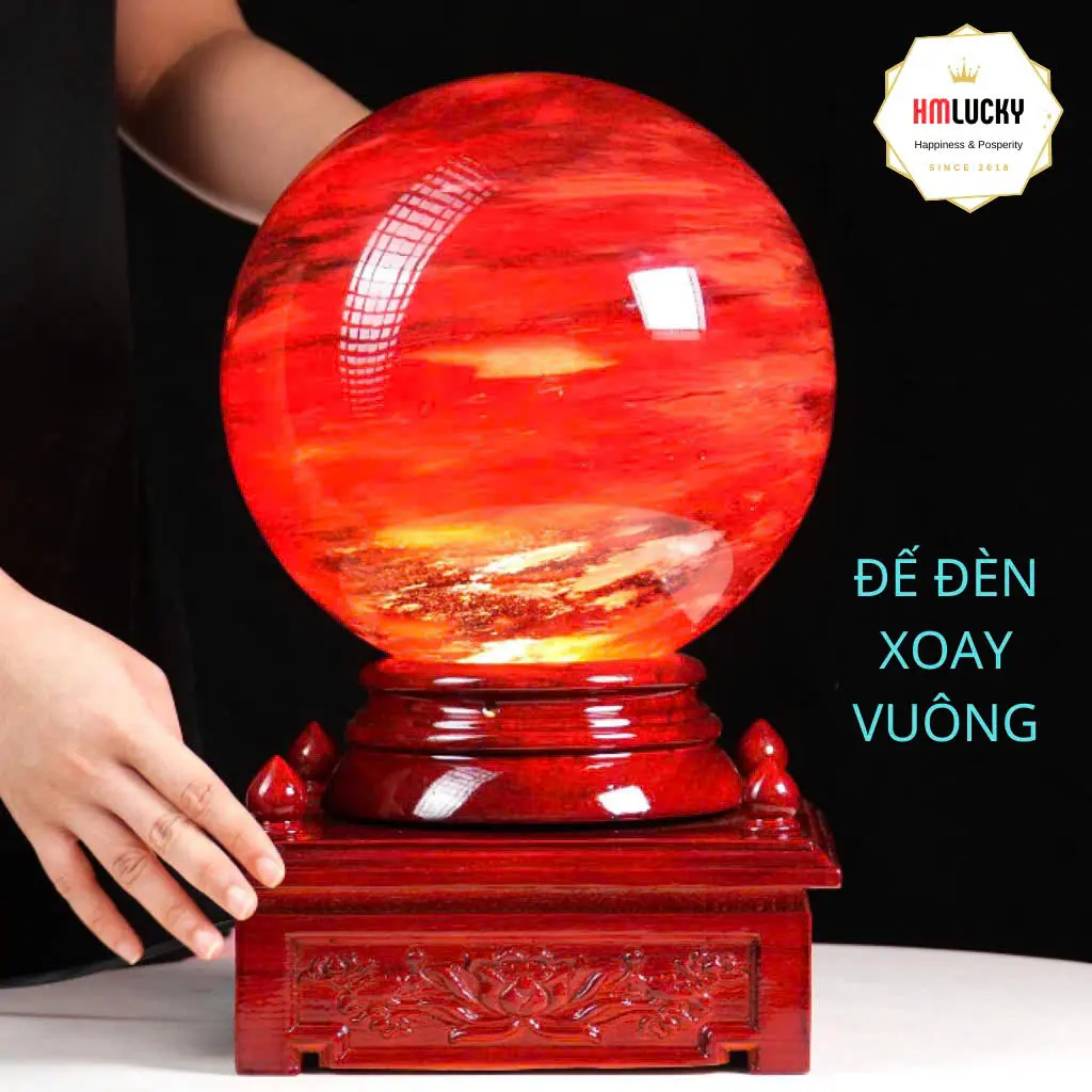 Quả Bi Cầu Đá Núi Lửa Đỏ, Quả Cầu Đá Phong Thủy Đỏ May Mắn, Nhiều Kích Cỡ (Tặng Kèm Đế Gỗ)