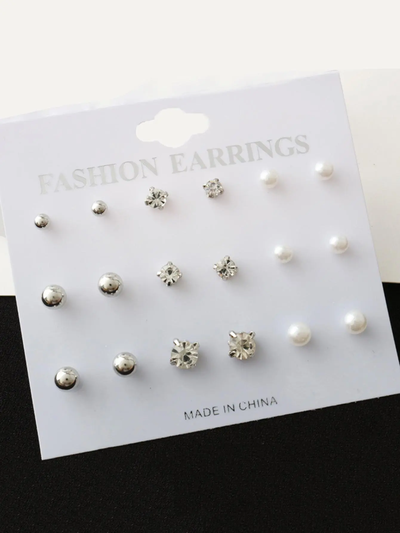 9 Pairs Faux Pearl Rhinestone Decorated Alloy Earrings, Casual and Versatile Earrings for Women