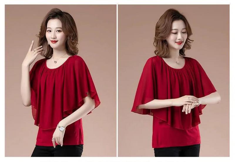 Product Introduction of Quần Áo Nữ, Ngoại Cỡ, Áo Voan, ngắn Tay, Thích Hợp Cho Mẹ TRUNG NIÊN, Quần Áo Mùa Hè, Áo Phông, Áo Cánh Dơi, Tay Lửng Váy Khiêu Vũ 29