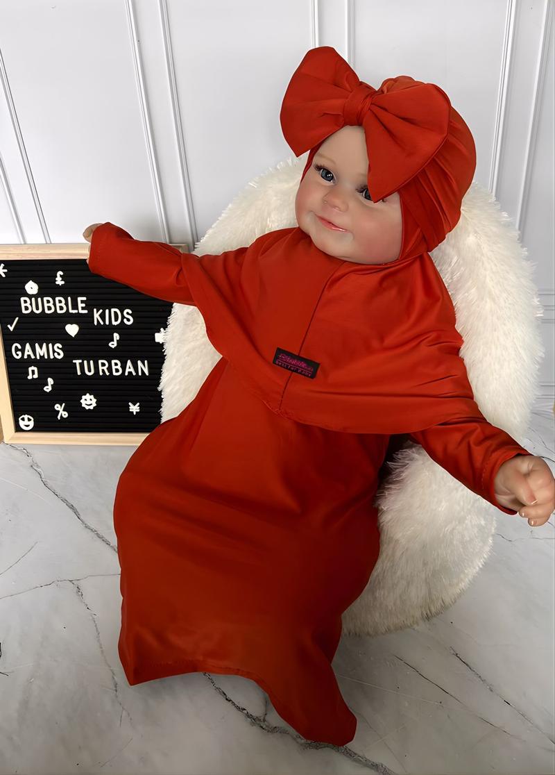 Product Introduction of Gamis Bayi Hijab Free Turban Polos 0-2 Tahun Balita Anak Fashion Pakaian Perempuan muslim panjang variasi baju Merah Setelan Kerudung Nyaman Cewek Lembut 38