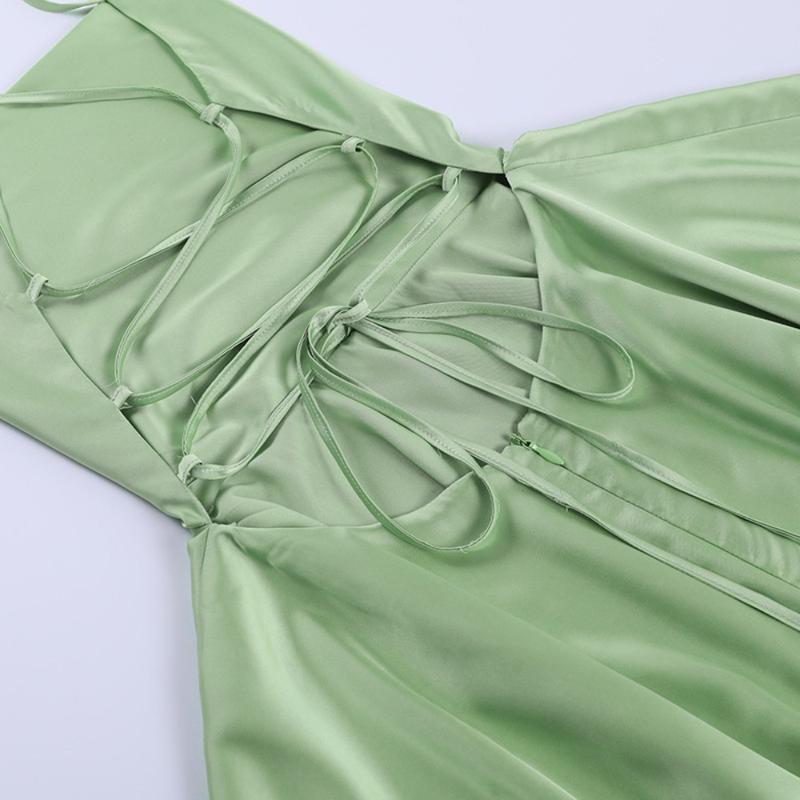 Product Introduction of Popular Sleevesless Mini Dress Spaghetti Strap Sexy Women Dress Tie-up Solid Color Sling Jumpsuit 13