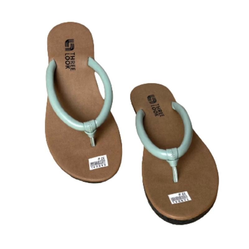 Sandal Wanita Jepit Teplek Flat Kekinian Karet Kulit Sintetis Threelook - Jamilah Pink Putih 6