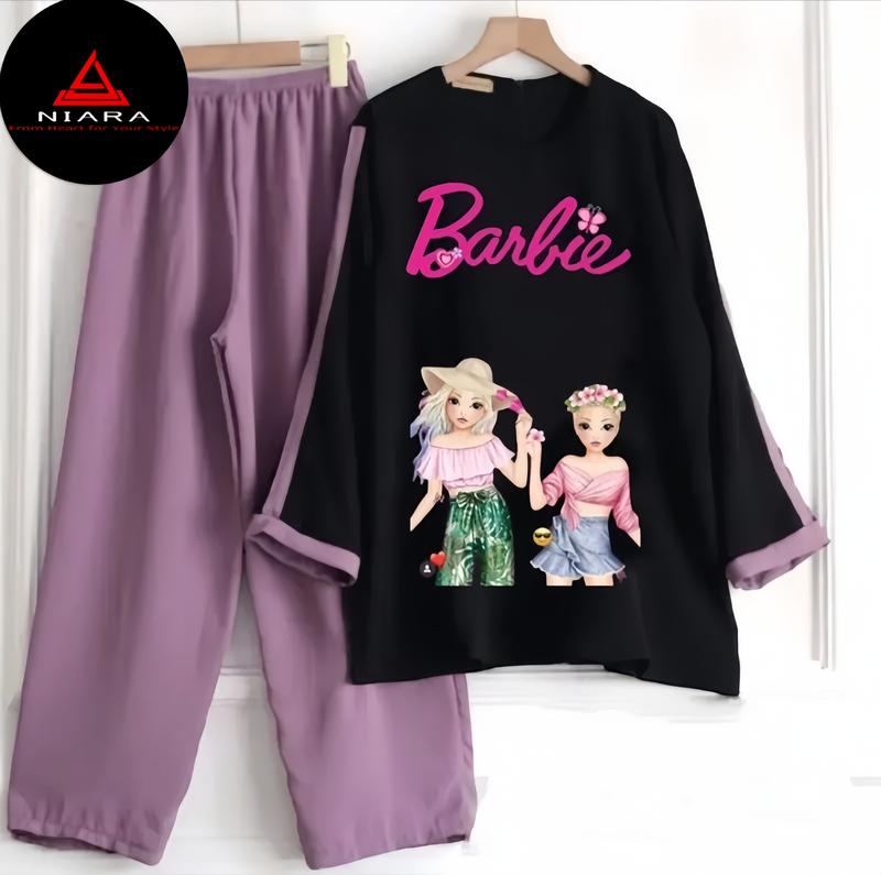 Product Introduction of setelan anak perempuan barbie viral terbaru 2023 Lengan panjang crinkle airflow 3-12 tahun 17