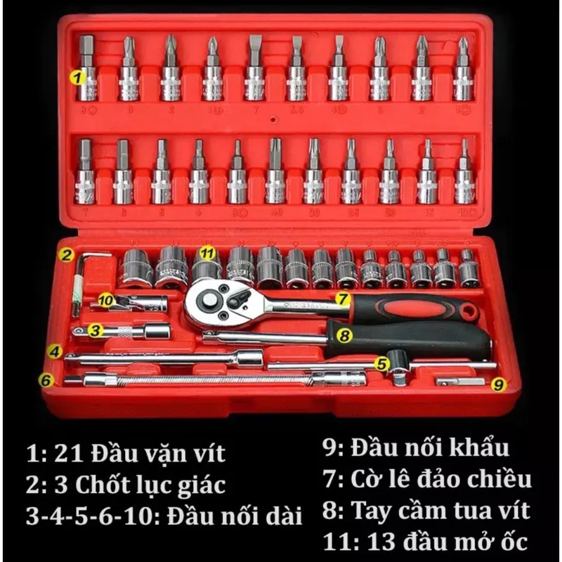 Bộ dụng cụ mở bu lông ốc vít bộ dụng cụ sửa chữa ô tô xe máy bộ dụng cụ đa năng 46 chi tiết cầm tay cao cấp 0