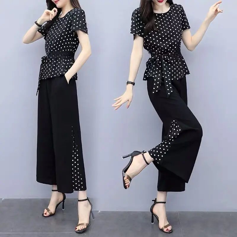 Set Dua Keping, Saiz Besar, Kot Perut Sembunyikan, Lengan Pendek Polka ...