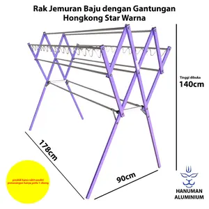 HANUMAN ALUMINIUM Jemuran Baju Lipat Aluminium Hanger Gantungan Star Warna 9 Palang anti karat