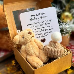 Oso Pequeño en Caja, 1 Set de Oso de Peluche Miniatura con Tarjeta Inspiradora, Regalo de Condolencia