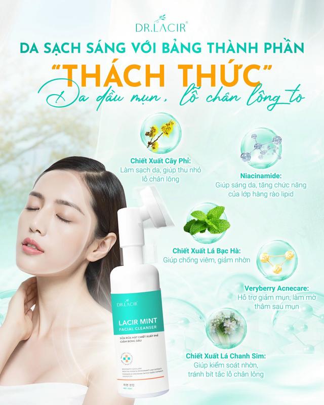 Sữa Rửa Mặt Bạc Hà Kiềm Dầu Drlacir - Phù Hợp Cho Da Dầu, Da Mụn, Da Thường Silicon Cho Bé 5