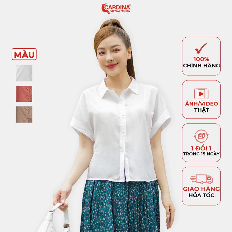 Áo Sơ Mi Nữ CARDINA Cổ Đức Tay Liền Cộc Tay Chất Thô Tơ Cao Cấp Thoáng Mát Che Khuyết Điểm 3AF08 Top Women Nhung Dài Tay Nho Voi