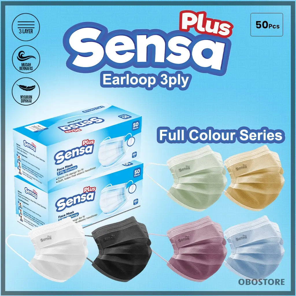 Masker Sensa Plus Full Colour Earloop 3ply isi 50pcs - Shop | Tokopedia