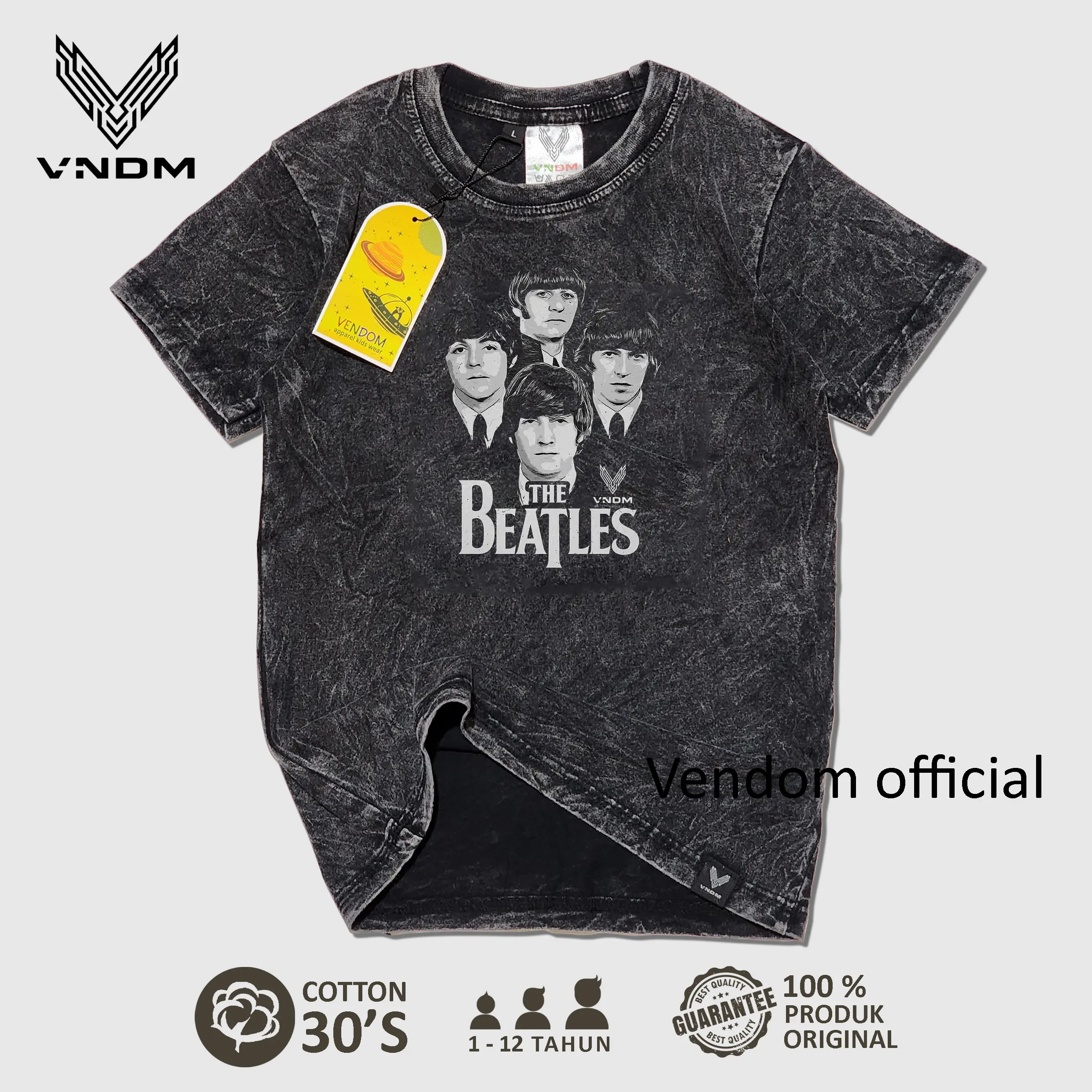 Vendom Kids Baju Kaos Anak Washet Laki Laki / Perempuan Unisex Umur 1-12 Tahun Bahan Cotton 30S Katun Laki-Laki Combed Combed