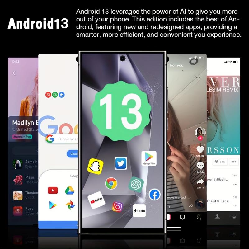 Smartphone Android 14 5G Unlocked Phone 6.8 "HD 8GB RAM+256GB ROM 24MP+50MP 6800mAh Snapdragon8 Gen3 10 Core CP U Facial Recognition Fingerprint Unlocking 5