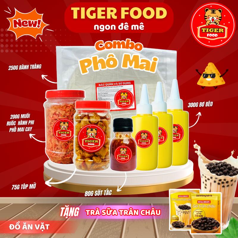 Bánh Tráng Phơi Sương & Muối Tôm Hành Phi Phô Mai Cay + Bơ + Tóp Mỡ + Sốt tắc Chua Ngọt TIGER FOOD tặng kèm Trà Sứa Trân Châu  - Đồ ăn vặt Snack - Cake - Food