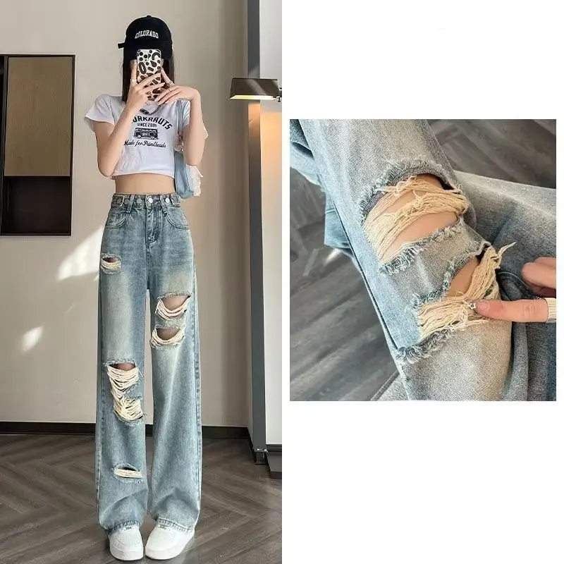 Jeansnjune Celana Jeans Wanita Sobek Kulot High Waist Jeans Ripped Import Premium Celana Sobek Korean Style Celana Robek Highwaist Biru Fit Muda Nyaman Kaki Abu Slim Panjang Denim Keren Cutbray Cutbray 4
