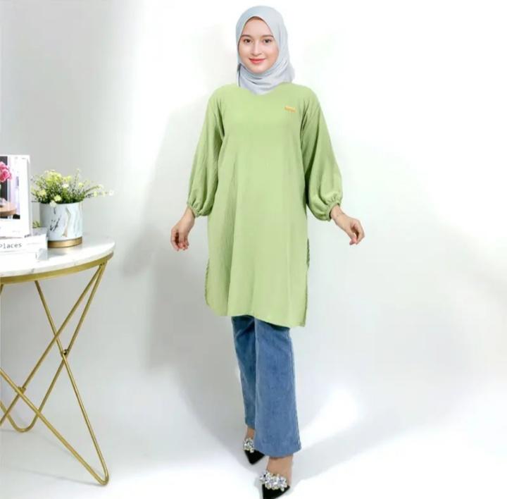Atasan Tunik Polos Crinkle Airflow Tangan 3/4 / TUNIK POLOS cringkle airflow premium wanita muslim 8