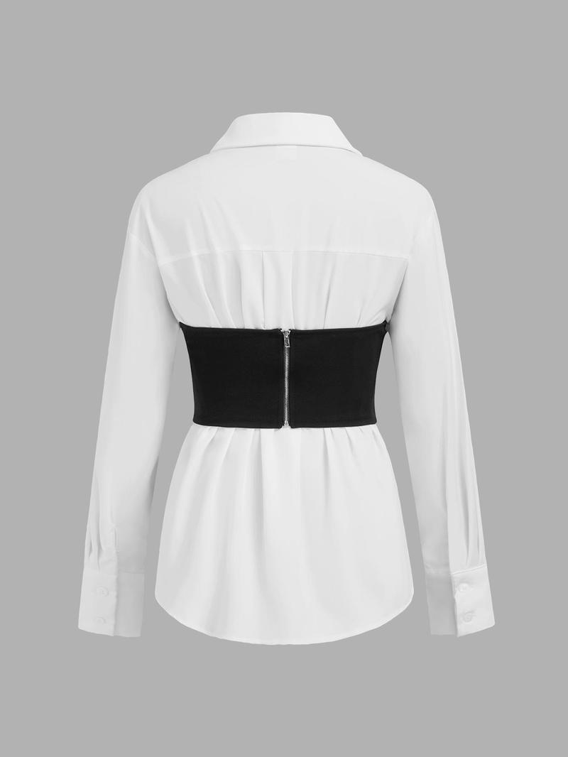 Product Introduction of YOZY Women's Solid Button Front Shirt & Zipper Back Crop Tube Top Two-Piece Set, Elegant Fashion Two Piece Outfits for Daily Outdoor Wear, Ladies Clothes for All Seasons 6
