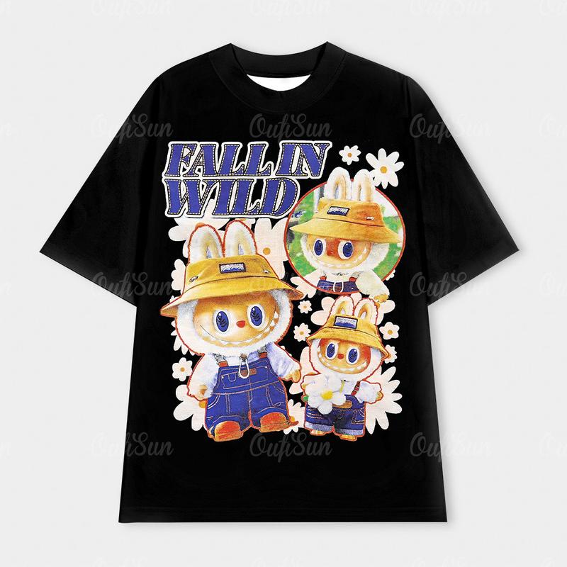 Product Introduction of LABUBU 2024 Summer Casual Large Size Loose Couple Short-sleeved T-shirt Hip-hop Blockcore Street Quick-drying T-shirt Top 32
