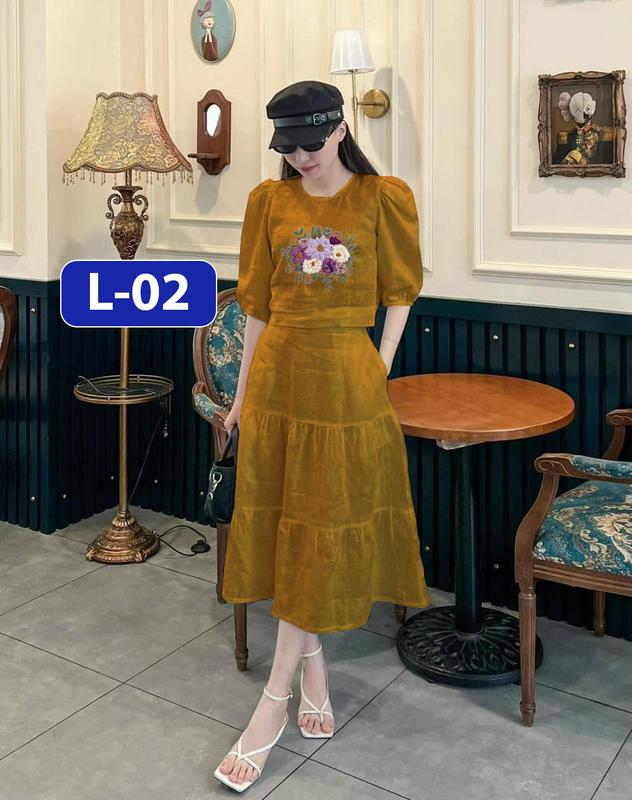 Set váy Mina, Set áo và chân váy có lớp lót chất liệu đũi tơ xước cao cấp và hình thêu nổi, set váy nữ sang chảnh có 7 màu, mặc tết dịu dàng Women Top 2