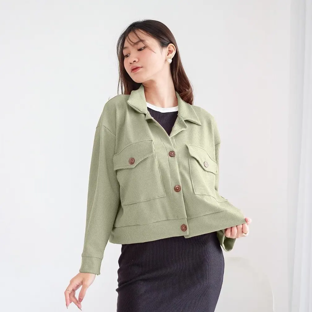 Lucia Outer Jaket Crop Waffle Knit Baju Panjang