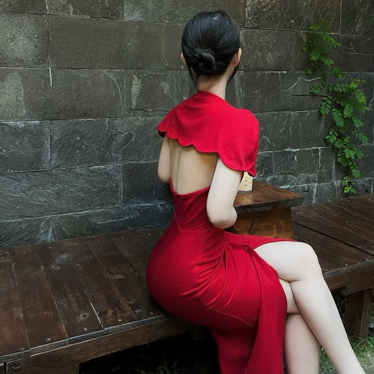 LILLIE | Đầm gợn sóng nút bọc dáng dài DRESS