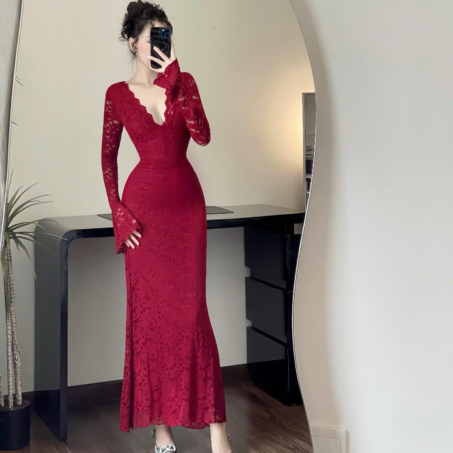 [MAISEY 2343] ĐẦM ÔM BODY REN TAY DÀI CÓ SẴN MUSH NGỰC