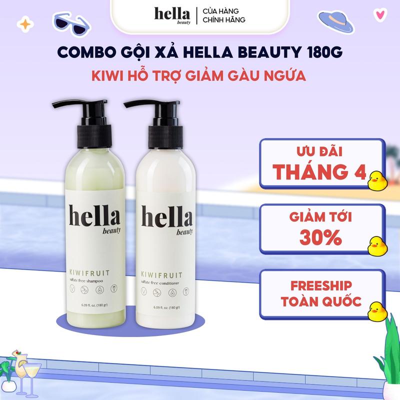 Bộ Dầu Gội Xả Sạch Gàu Kiwi 180g Hella Beauty Cho Tóc Tẩy Nhuộm Dưỡng Mượt Bồng Bềnh - Combo 2 chai