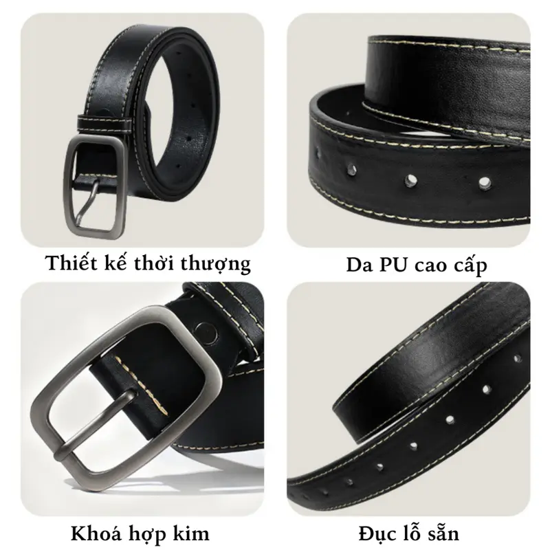 Thắt lưng khoá cài nam nữ dây nịt da thời trang Hàn Quốc dây lưng 3.3cm màu đen quà tặng cho nam PADAS MENSWEAR 2