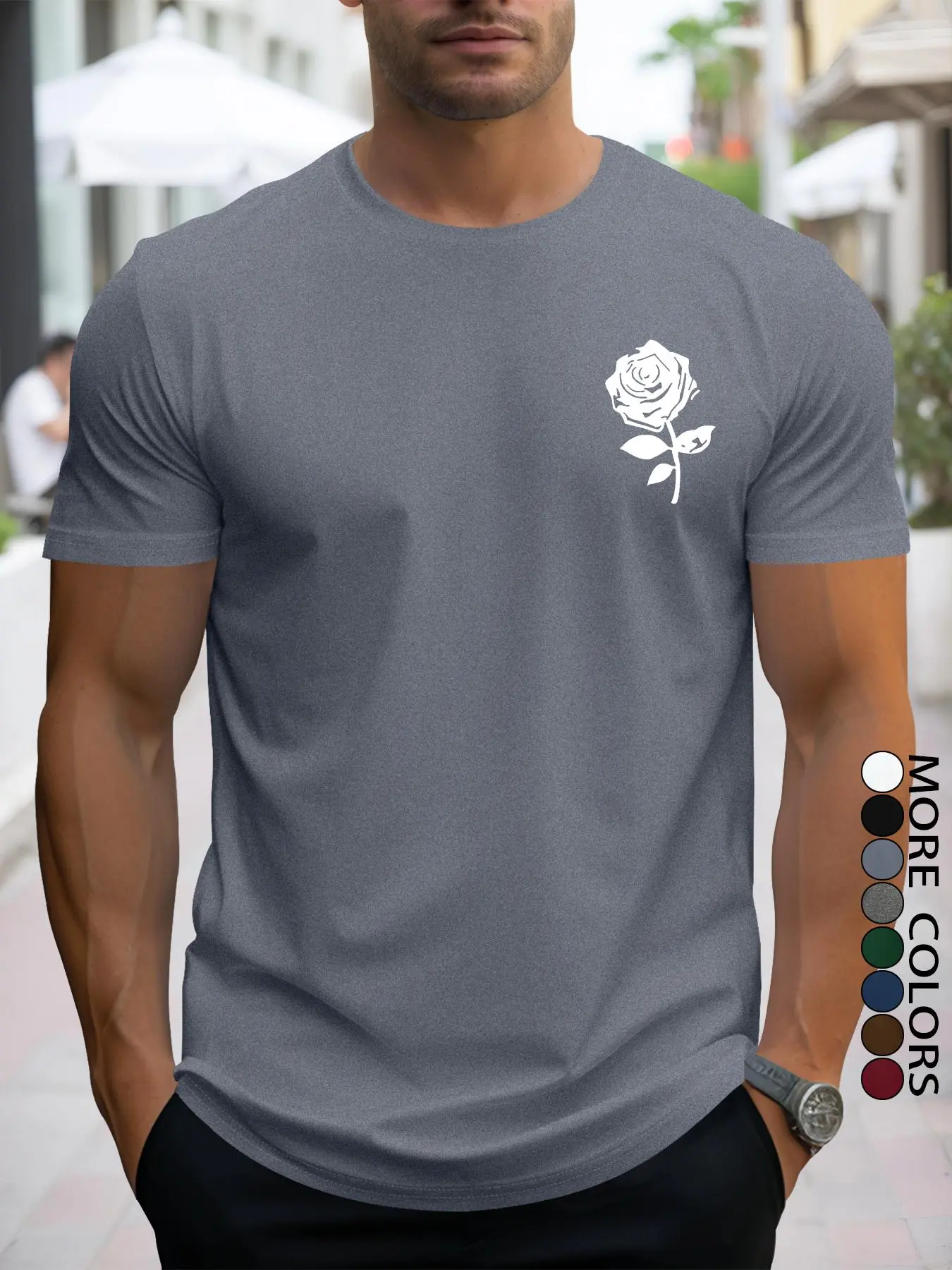 Men's Regular Fit Rose Print Short Sleeve Graphic Tee, Casual Round Neck T-shirt for Summer, Fashion Men's Top for Daily Wear