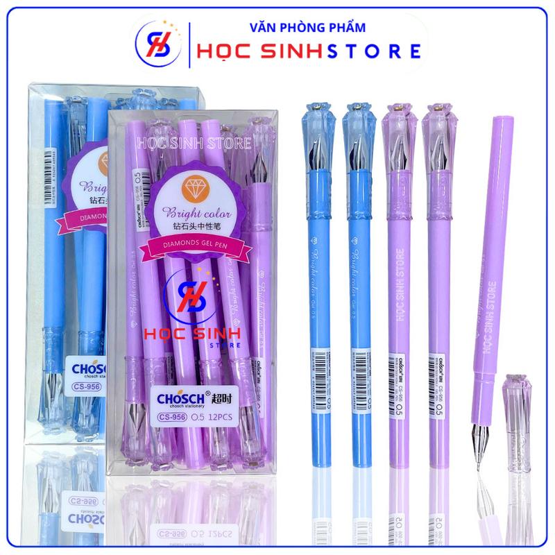 Hộp 12 Cây Bút Gel Chosch 956 Ngòi Kim 0.5mm, Đầu Bút Hình Kim Cương, Bút Luyện Chữ Đẹp Cho Học Sinh