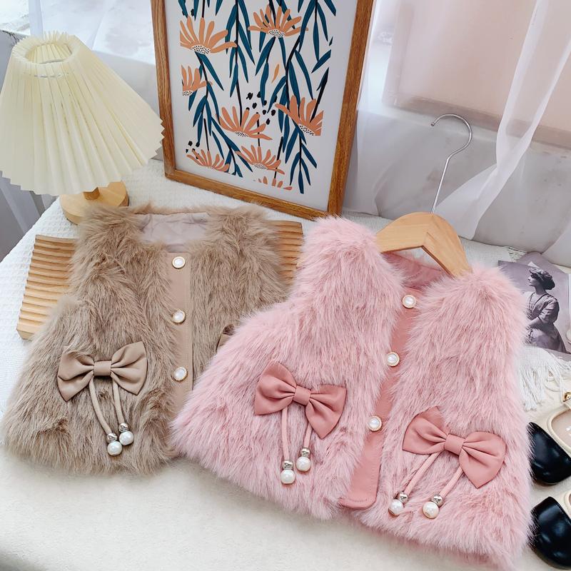 AK1599- Áo Khoác Cho Bé Gái Gile Lông Nơ Ngọc Size 9-18kg